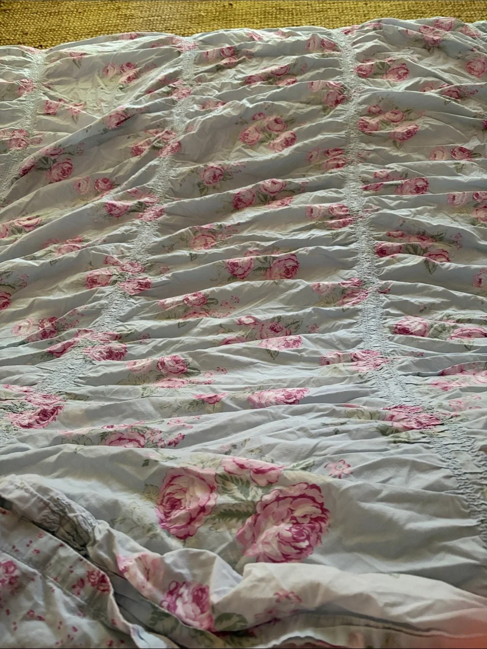 Shabby Chic Pink Rose Floral Comforter on Sage-Green